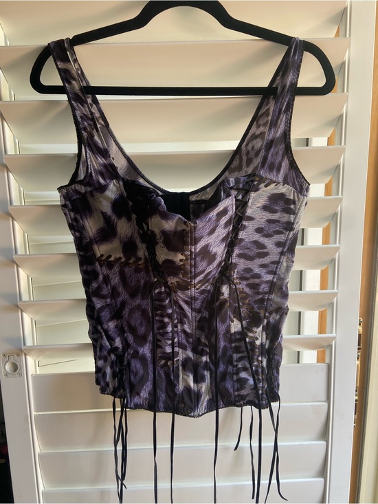 Roberto Cavalli Tops - Roberto Cavalli Purple Animal-Print Lace-Up Corset Tank